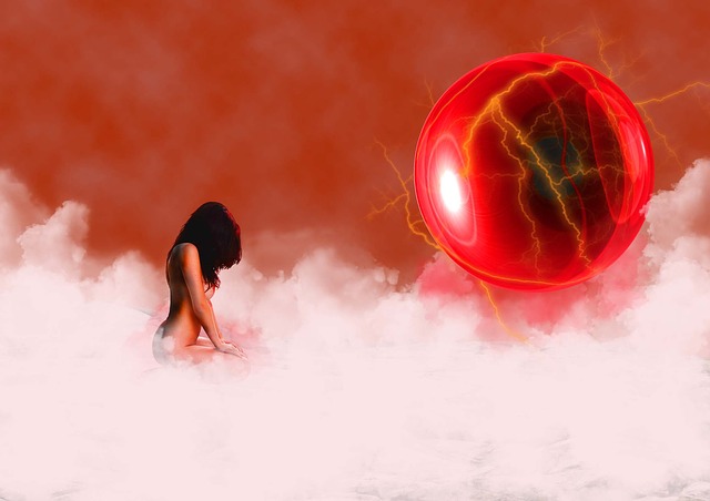 Abstraktný obrázok ženy, ktorá sedí na červenom oblaku.jpg